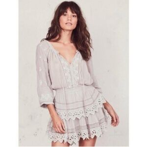 LoveShackFancy Lilac Embroidered Tiered Mini Dress